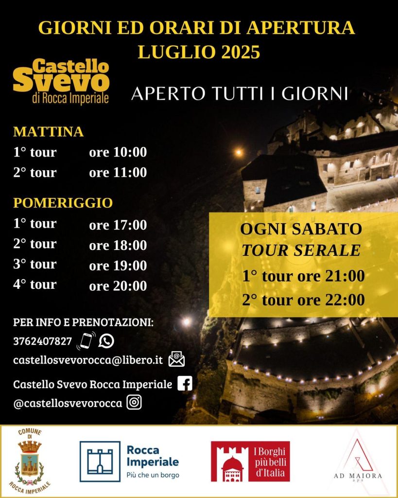 Nuovi orari estivi (luglio 2025 - Castello Svevo di Rocca Imperiale)